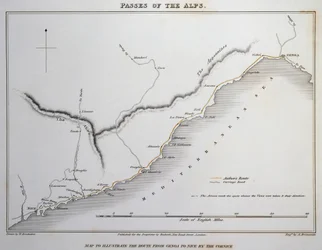 Map of passes on the Maritime Alps, coastal road between Genoa and Nice