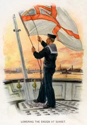 Lowering the Ensign at Sunset