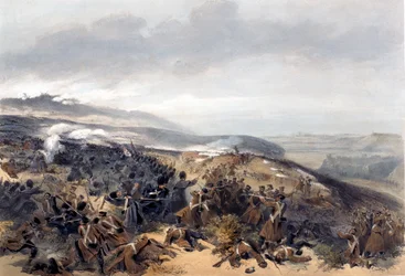Second Charge of the Guards when they retook the Two Gun Battery at the Battle of Inkerman, engraved by Edmond Morin from The Seat of War in the East - First Series, published by Colnaghi