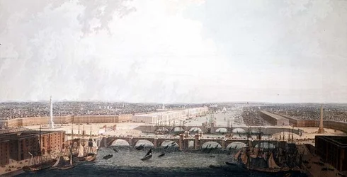View of London with the Improvements of its Port and the double London Bridge. Submitted to the Select Committee of the House of Commons by William Daniel