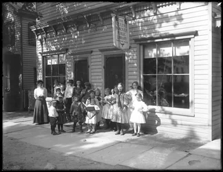 Group of Children Posed Outside the Whitestone Branch of the Queens Borough Public Library, c.1912