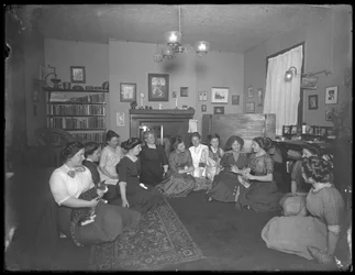 Harriet E. Hassler with a group of young women, 206 W. 13th Street, New York