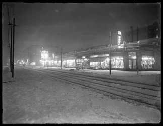Night View of 207th Street Looking East from Vermilyea Avenue in the Snow, New York City
