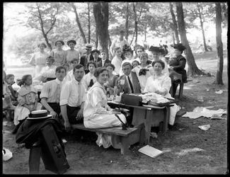 Unidentified informal group portrait at a picnic, c.1910