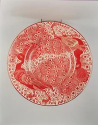 Ruby and gold lustre charger decorated with two peacocks, painted by Charles Passenger, c.1890