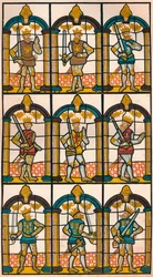 Painted Window - Two Saxon Earls of Mercia, and Seven Norman Earls of Chester