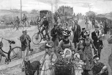 Street Scene with Many Bicycles