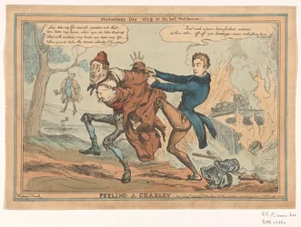 Caricature of Sir Robert Peel (Peeling a Charley / Michaelmas Day 1829 or the Last Watchman)