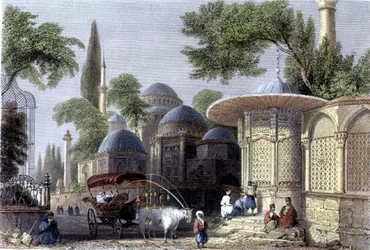 Fountain and Mosque of Chahzade, engraved by Roberts Sands