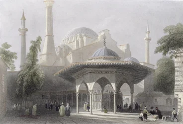 Court and Fountain of St. Sophia, Istanbul, Engraved by J. Redaway, c.1850