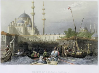 Mosque of Sultana Valide from the Port, engraved by William Wallis