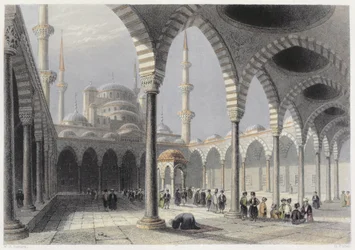 The Court of the Mosque of Sultan Achmet, Istanbul, engraved by S. Fisher
