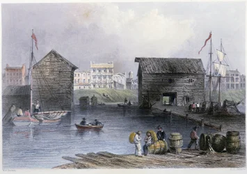 View of the Toronto Docks - in Canadian Scenery Illustrated by Bartlett W. H.
