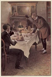 Traddles cut the mutton into slices