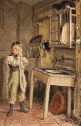 A Young Boy Washing at the Kitchen Sink