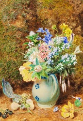 Pale Blue China Jug with Heaths and Small Flowers