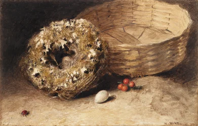 Still-Life with Basket, Nest, Egg, Red Currants and Ladybird