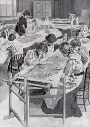 Students of the Royal School of Art Needlework Embroidering the King