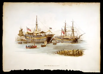 Prison Ships Hulks or Tenders in the Thames off the Tower of London