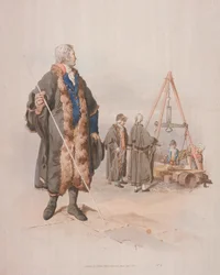 Ward Beadle in Civic Costume, Holding a Staff, at a Wardmote Inquest