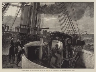 Barbette Turret of HMS Temeraire, One of the Fleet at the Dardanelles, Gun Practice, Ready to Fire!