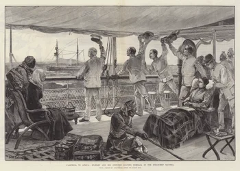 Farewell to Africa, Stanley and his Officers leaving Mombasa in the Steam-Ship Katoria