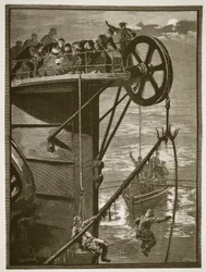 Modern Science: Picking up a telegraph cable at sea, engraved by W.J. Palmer