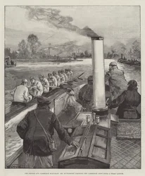 The Oxford and Cambridge Boat-Race, Mr Muttlebury Coaching the Cambridge Crew from a Steam Launch