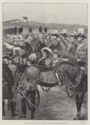 The Royal Visit to Aldershot, the Scots Greys trotting past the Queen