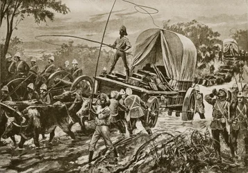 Zulu War: the Etshowe relief force crossing a stream