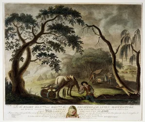 Taking the Flax out of the Bog, Plate III of The Linen Manufactory of Ireland, 1791