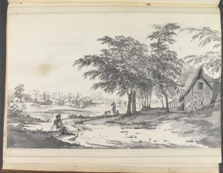 View of an Indian Village with a Man Seated in the Foreground