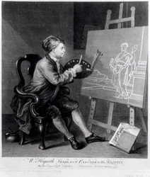 Self Portrait Painting the Comic Muse (engraved by the artist)