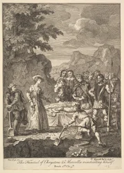 The Funeral of Chrystom & Marcella Vindicating Herself, Six Illustrations for Don..., 1756 or after