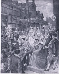 The State Entry of Queen Mary into Edinburgh 1561, from Cassells History of the British People Published by the Waverley Book Company, c.1950