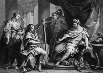 David took a harp and played with his hand, mid 19th century