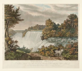 Niagara Falls. To Thomas Dixon Esq. this view of the American Fall, taken from Goat Island, is respectfully inscribed