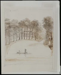 Birdhouse at Chiswick; Pool with a Couple in a Boat, the Woman Fishing