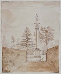 Chiswick, View of the Doric Column with Venus de Medici Statue, and a Glimpse of the Side of the Deer House