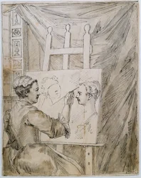 Lady Burlington at her easel in her Garden Room