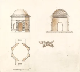 Octagonal Temple at Shotover Park, Oxfordshire: Plan, Section and Elevation