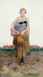 A Young Woman Carrying a Bundle
