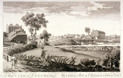 West view of Chelsea Bridge, London, c1760