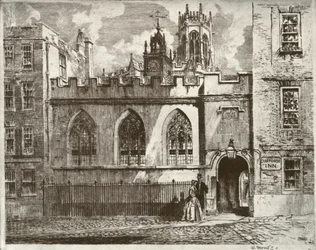 Cliffords Inn Hall and Clock Turret, with the Lantern Tower of St. Clement Danes Beyond, 1934
