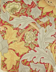 Acanthus Leaves and Wild Rose on a Crimson Background, Wallpaper Design