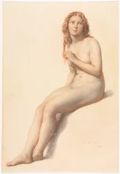 Female Nude, Seated, Three Quarter View from Front