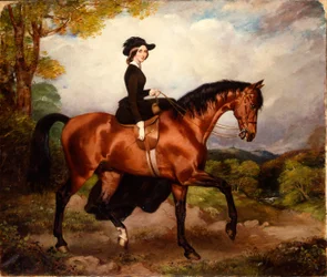 Portrait of Mrs. Thomas Conolly, Seated Side-Saddle in a Black Riding Habit on a Chestnut Hunter