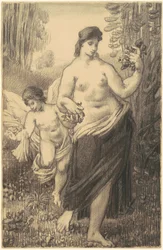 Nude Walking with Cupid
