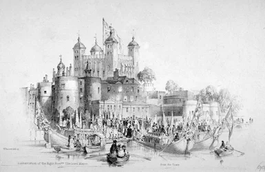 Lord Mayor Thomas Johnson and his entourage embarking from the Tower of London, 1840
