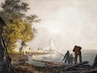 Cowes Castle with Boatmen on the Shore